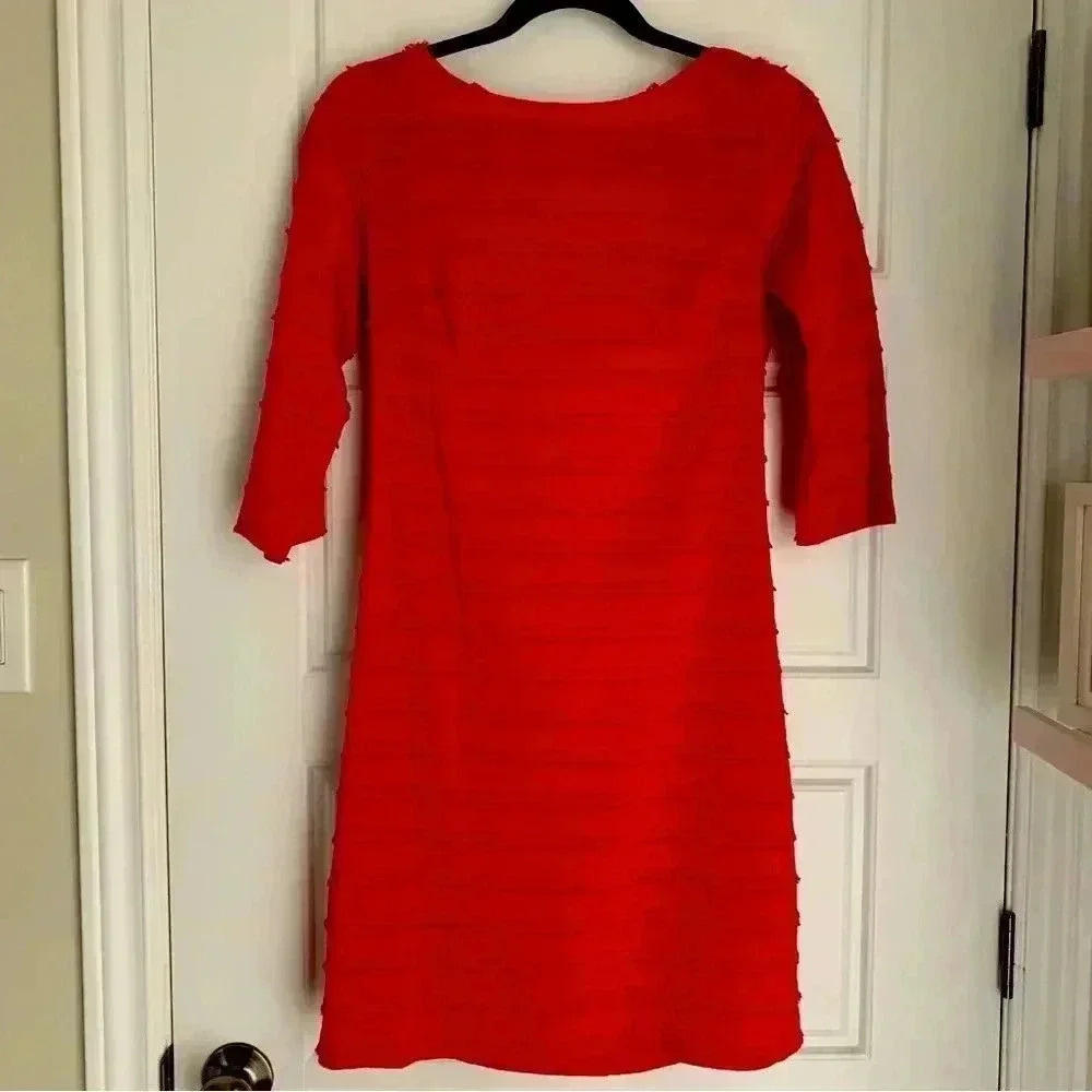 TRINA TURK Ain’t  misbehaving red dress boat neck 3/4 sleeve -Sz 0